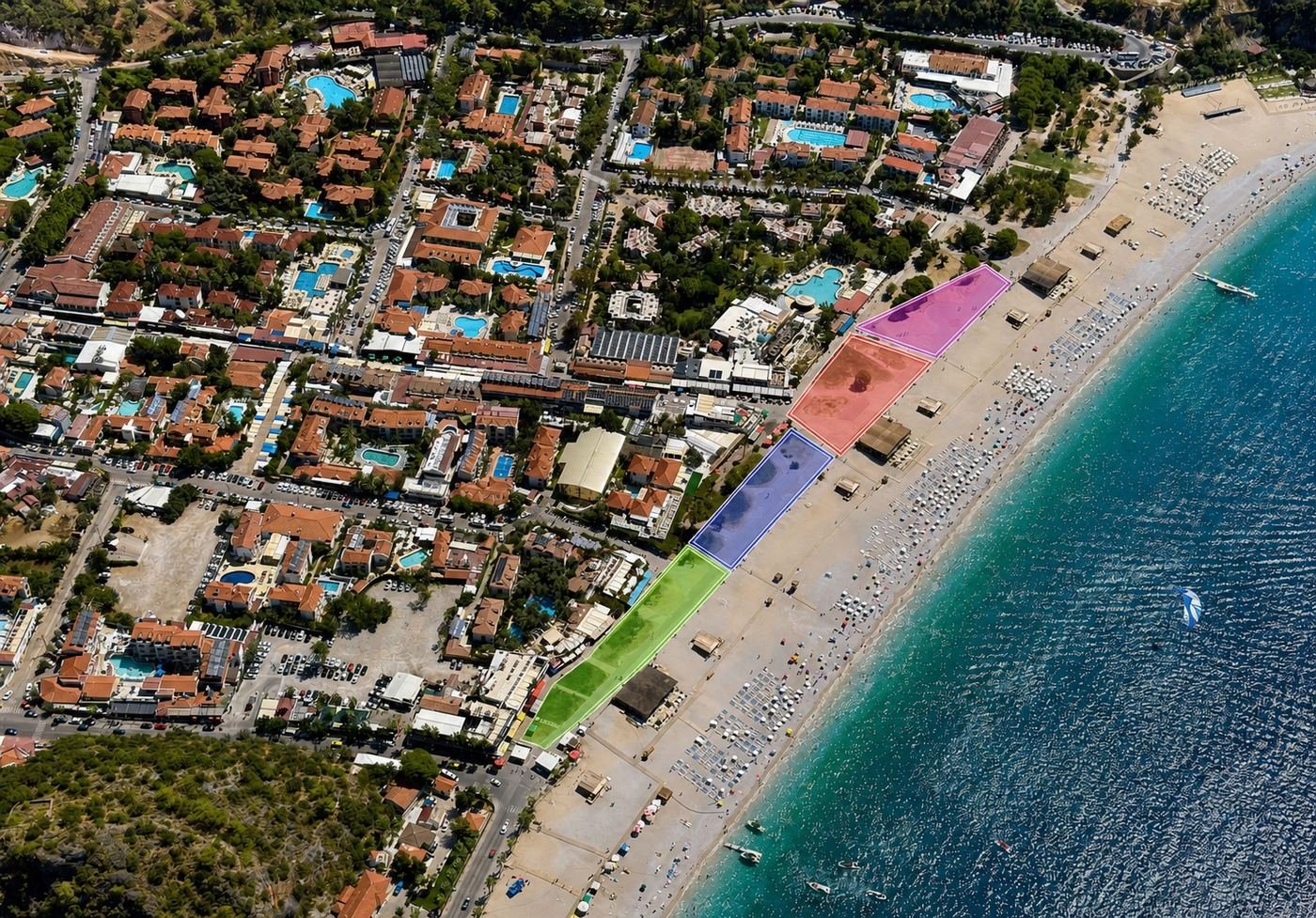 Boundaries of the Belcekız landing areas marked in colour