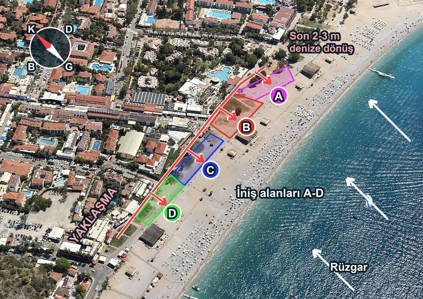 Belcekız iniş alanları ve yaklaşma hattı, geniş açılı havadan görünüm