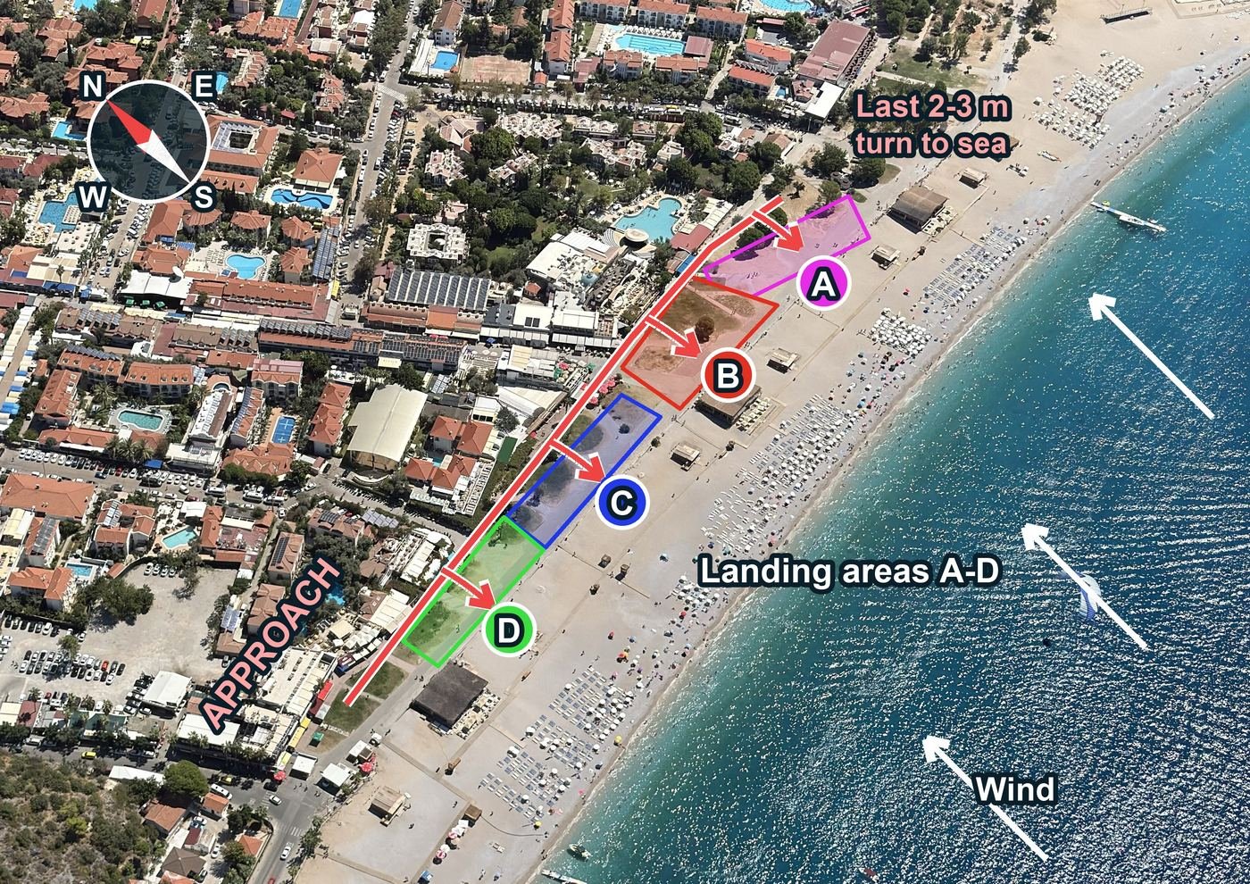 Belcekız landing areas and approach line from a wider angle