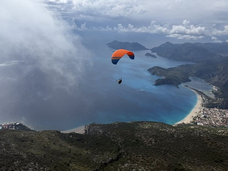 The Ölüdeniz bay and the inland mountains from height